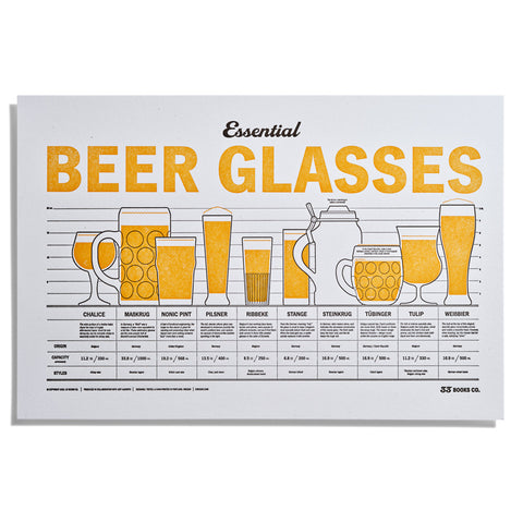 Essential Beer Glassware Letterpress Print