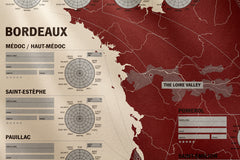 A flavor wheel is provided for each major wine area