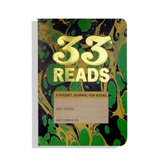 Book journal 33 Reads in a green marble cover