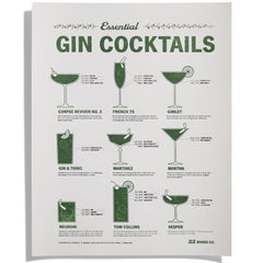 Essential Gin Cocktails Letterpress Print