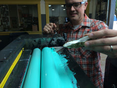 Adding a little oyster liquor to the ink used on the cover. This batch used Pacific oysters raised near Tomales Bay, CA.